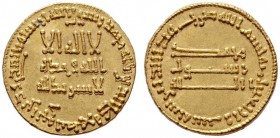  ISLAM   ABBASIDEN   al-Mansur, 754-775 (136-158 AH)   (D) Dinar 146 AH, Album:212 (4,25 g).  Gold s.sch./vzgl.
