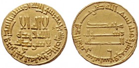  ISLAM   ABBASIDEN   al-Mahdi, 755-785 (158-169 AH)   (D) Dinar 159 AH, ohne Mzst. Album:214 (4,22 g).  Gold vzgl.