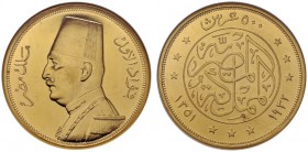 EUROPA UND ÜBERSEE   ÄGYPTEN   Ahmed Fuad I. 1922-1936 (1341-1355 AH)   (B) 500 Piaster 1932 (AH 1351) in NGC-Holder:PF 62 Fr:31, KM:355  Gold pol.Pl...