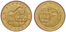  EUROPA UND ÜBERSEE   ALBANIEN   Republik   (B) 100 Leke 1988. Eisenbahntunnel Fr:26, KM:63  Gold pol. Pl.