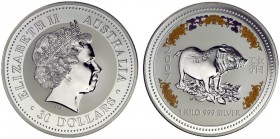  EUROPA UND ÜBERSEE   ALBANIEN   AUSTRALIEN   (D) 30 Dollars (1 Kilogramm) 2007. Jahr des Schweines. Lunar Serie mit Diamantenaugen in Original­holzsc...
