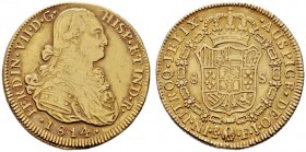  EUROPA UND ÜBERSEE   CHILE   Fernando VII. 1800-1821   (B) 8 Escudos 1814 F.J. Santiago (26,96 g); Fr:29, KM:78  Gold s.sch.