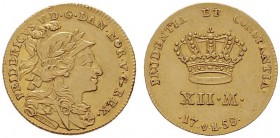  EUROPA UND ÜBERSEE   DÄNEMARK   Friedrich V. 1746-1766   (D) 12 Mark 1758 (3,10 g); Fr:262, Hede:23  Gold f.vzgl.