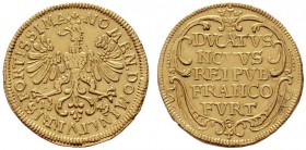  EUROPA UND ÜBERSEE   DEUTSCHLAND   Frankfurt   (D) Sigismund 1410-1437. Dukat 1649 (3,45 g); winzige Kratzer in Umschrift, leichte Fassungsspuren JuF...