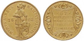  EUROPA UND ÜBERSEE   DEUTSCHLAND   Hamburg-Reichsstadt   (B) Dukat 1862 G (3,48 g); AKS:10, Fr:1142  Gold f.vzgl.