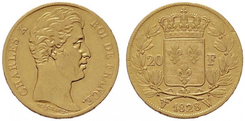  EUROPA UND ÜBERSEE   FRANKREICH   Karl X. 1824-1830   (B) 20 Francs 1828 W Lill...