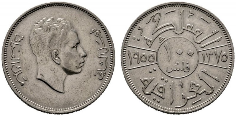  EUROPA UND ÜBERSEE   IRAK   (D) 100 Fils 1955 (1375 AH) Av: Portrait von König ...