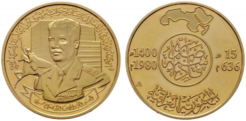  EUROPA UND ÜBERSEE   IRAK   (B) 100 Dinars 1980 Hussein Fr:6, KM:174  Gold pol....