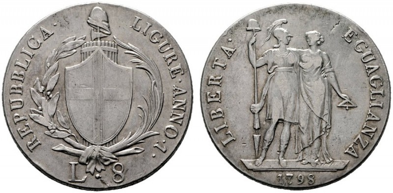  EUROPA UND ÜBERSEE   ITALIEN   Ligurische Republik 1798-1805   (D) 8 Lire 1798 ...