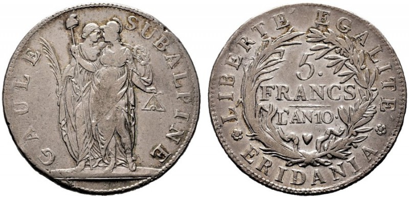  EUROPA UND ÜBERSEE   ITALIEN   Subalpine Republik 1800-1802   (D) 5 Francs AN 1...