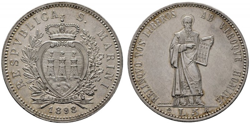  EUROPA UND ÜBERSEE   ITALIEN   Königreich Italien   San Marino   (D) 5 Lire 189...