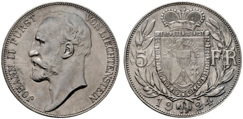  EUROPA UND ÜBERSEE   LIECHTENSTEIN   Johann II. 1858-1929   (D) 5 Franken 1924 ...