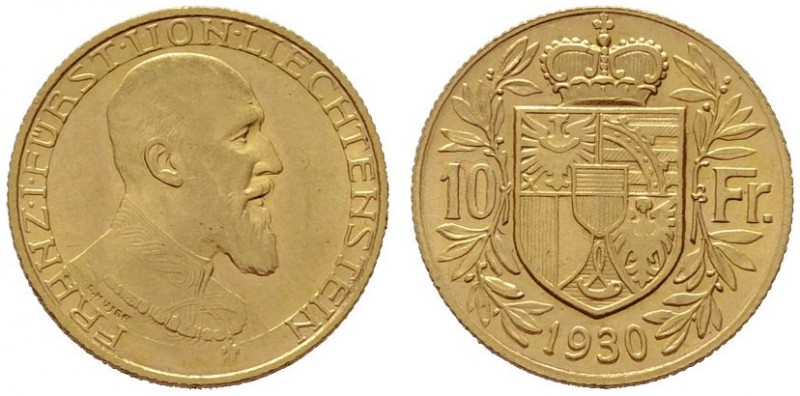  EUROPA UND ÜBERSEE   LIECHTENSTEIN   Franz I. 1929-1938   (B) 10 Franken 1930 (...