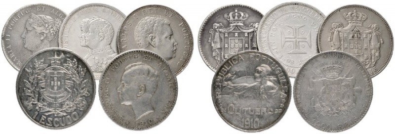  EUROPA UND ÜBERSEE   PORTUGAL   (D) Lot 5 Stk.: 1000 Reis 1845, 1898, 1899 und ...