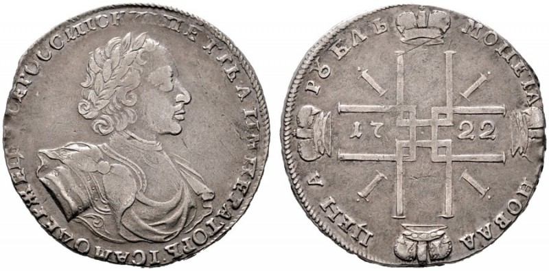  EUROPA UND ÜBERSEE   RUSSLAND   Peter I. 1682-1725   (D) Rubel 1722 Moskau, Kad...