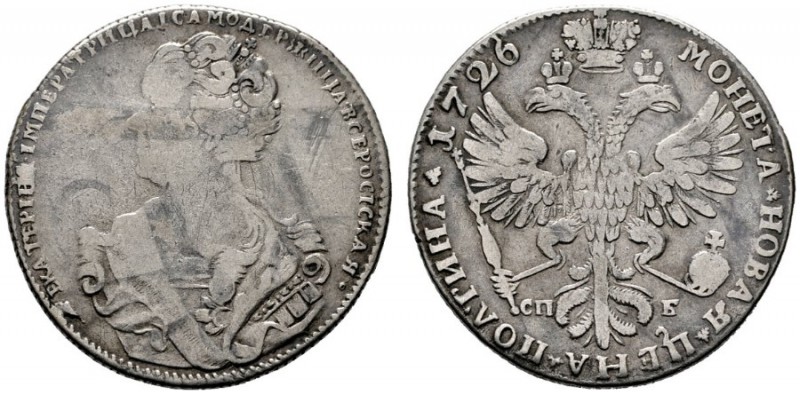  EUROPA UND ÜBERSEE   RUSSLAND   Katharina I. 1725-1727   (D) Poltina (1/2 Rubel...