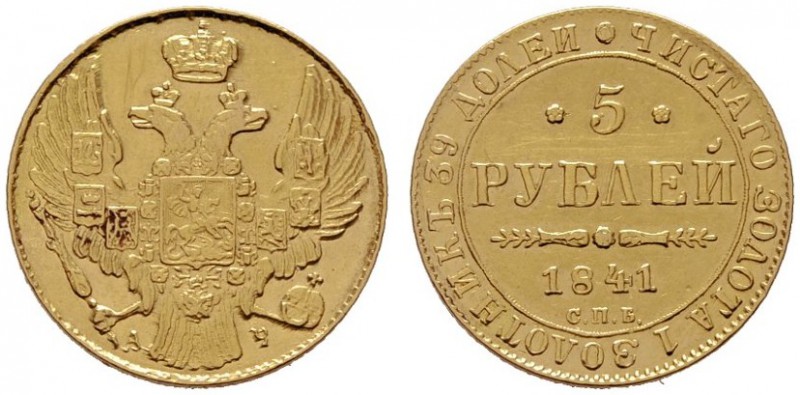  EUROPA UND ÜBERSEE   RUSSLAND   Nikolaus I. 1825-1855   (B) 5 Rubel 1841 СПБ-АЧ...