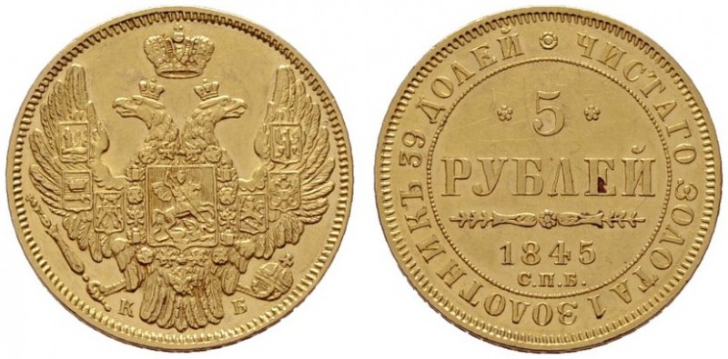  EUROPA UND ÜBERSEE   RUSSLAND   Nikolaus I. 1825-1855   (B) 5 Rubel 1845 СПБ-КБ...