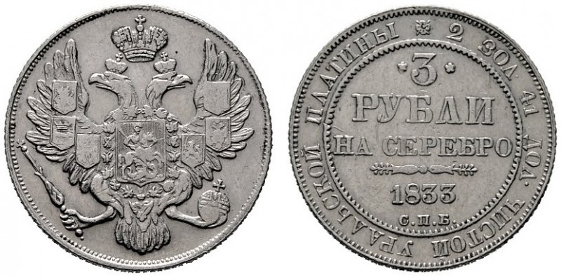  EUROPA UND ÜBERSEE   RUSSLAND   Nikolaus I. 1825-1855   (D) 3 Rubel 1833 СПБ, S...