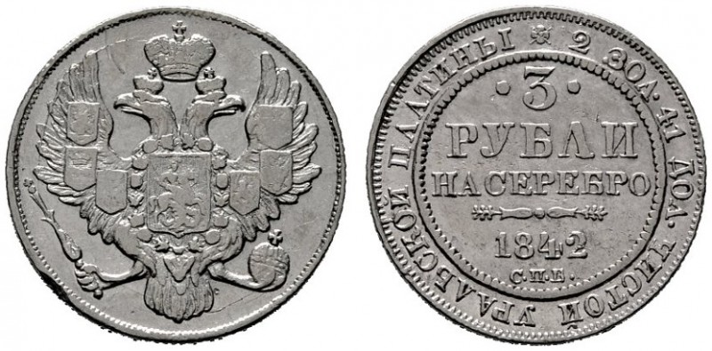  EUROPA UND ÜBERSEE   RUSSLAND   Nikolaus I. 1825-1855   (D) 3 Rubel 1842 СПБ, S...