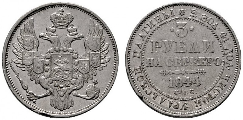  EUROPA UND ÜBERSEE   RUSSLAND   Nikolaus I. 1825-1855   (D) 3 Rubel 1844 СПБ, S...