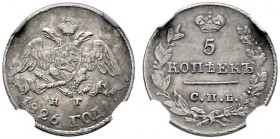 EUROPA UND ÜBERSEE   RUSSLAND   Nikolaus I. 1825-1855   (D) 5 Kopeken 1826 СПБ-НГ, St. Petersburg. In NGC-Holder:AU53. Bitkin:149 s.sch.+