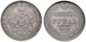  EUROPA UND ÜBERSEE   RUSSLAND   Nikolaus I. 1825-1855   (D) Rubel 1841 СПБ-НГ, St. Petersburg. In PCGS-Holder:AU55. Bitkin:192 vzgl.