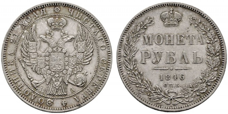  EUROPA UND ÜBERSEE   RUSSLAND   Nikolaus I. 1825-1855   (D) Rubel 1846 СПБ-ПА, ...