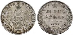  EUROPA UND ÜBERSEE   RUSSLAND   Nikolaus I. 1825-1855   (D) Rubel 1849 СПБ-ПА, St. Petersburg Bitkin:219 s.sch./vzgl.