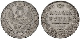 EUROPA UND ÜBERSEE   RUSSLAND   Nikolaus I. 1825-1855   (D) Rubel 1849 СПБ-ПА, St. Petersburg Bitkin:224; winz. Kratzer vzgl.