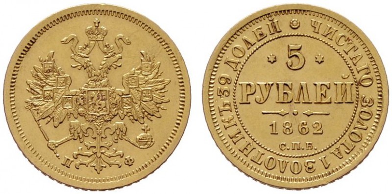  EUROPA UND ÜBERSEE   RUSSLAND   Alexander II. 1855-1881   (B) 5 Rubel 1862 СПБ-...