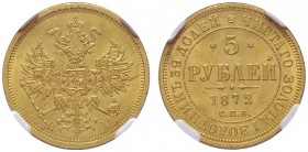  EUROPA UND ÜBERSEE   RUSSLAND   Alexander II. 1855-1881   (B) 5 Rubel 1872 СПБ-НI, St. Petersburg. In NGC-Holder:MS62. Bitkin:20; kl. Kratzer  Gold v...