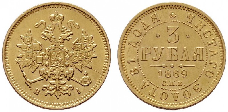  EUROPA UND ÜBERSEE   RUSSLAND   Alexander II. 1855-1881   (B) 3 Rubel 1869 СПБ-...