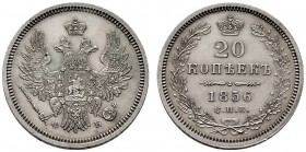  EUROPA UND ÜBERSEE   RUSSLAND   Alexander II. 1855-1881   (D) 20 Kopeken 1856 СПБ-ФБ, St. Petersburg Bitkin:59 vzgl.+
