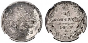  EUROPA UND ÜBERSEE   RUSSLAND   Alexander II. 1855-1881   (D) 20 Kopeken 1858 СПБ-ФБ, St. Petersburg. In NGC-Holder:AU details. Ex. Prokop Slg., Bitk...