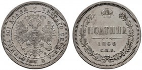  EUROPA UND ÜBERSEE   RUSSLAND   Alexander II. 1855-1881   (D) Poltina (1/2 Rubel) 1860 СПБ-ФБ, St. Petersburg Bitkin:98(R1)  RR vzgl./s.sch.