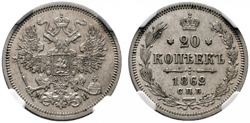  EUROPA UND ÜBERSEE   RUSSLAND   Alexander II. 1855-1881   (D) 20 Kopeken 1862 С...