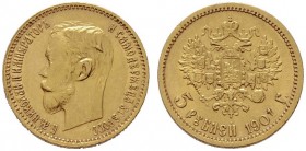  EUROPA UND ÜBERSEE   RUSSLAND   Nikolaus II. 1894-1917   (B) 5 Rubel 1901 ФС, St. Petersburg Bitkin:27  Gold f.vzgl.