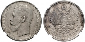  EUROPA UND ÜBERSEE   RUSSLAND   Nikolaus II. 1894-1917   (D) Rubel 1896 АГ, St. Petersburg. In NGC-Holder:AU58. Bitkin:39 vzgl./f.vzgl.