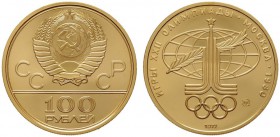  EUROPA UND ÜBERSEE   RUSSLAND   Russische Föderation seit 1992   (B) 100 Rubel 1977 Olympiade. KM:YA163  Gold stplfr.