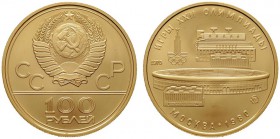 EUROPA UND ÜBERSEE   RUSSLAND   Russische Föderation seit 1992   (B) 100 Rubel 1978 Olympiade. KM:Y151  Gold stplfr.