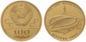  EUROPA UND ÜBERSEE   RUSSLAND   Russische Föderation seit 1992   (B) 100 Rubel 1979 Olympiade. KM:Y173  Gold stplfr.