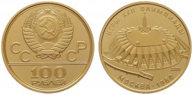  EUROPA UND ÜBERSEE   RUSSLAND   Russische Föderation seit 1992   (B) 100 Rubel 1979 Olympiade. KM:Y174  Gold stplfr.