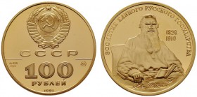  EUROPA UND ÜBERSEE   RUSSLAND   Russische Föderation seit 1992   (B) 100 Rubel 1991 Tolstoi KM:Y278  Gold pol.Pl.