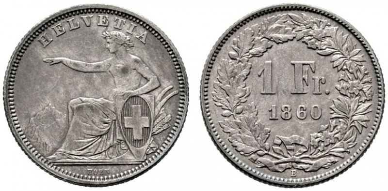  EUROPA UND ÜBERSEE   SCHWEIZ   Eidgenossenschaft   (D) 1 Franken 1860 B HMZ:2-1...