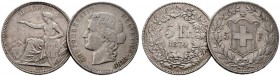  EUROPA UND ÜBERSEE   SCHWEIZ   Eidgenossenschaft   (D) Lot 2 Stk.: 5 Franken 1874 B und 1889 B HMZ:2-1197e, 2-1198b f.s.sch.
