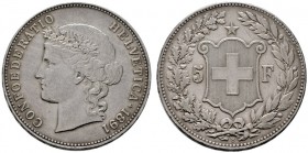  EUROPA UND ÜBERSEE   SCHWEIZ   Eidgenossenschaft   (D) 5 Franken 1891 B HMZ:2-1198d s.sch.