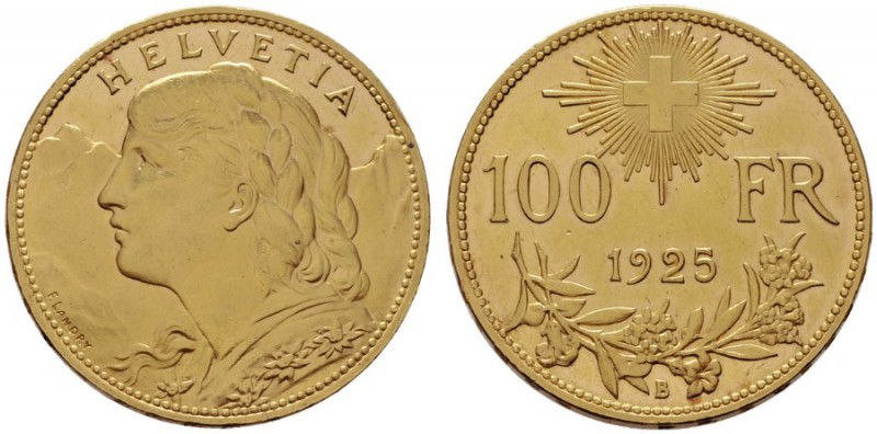  EUROPA UND ÜBERSEE   SCHWEIZ   Eidgenossenschaft   (D) 100 Franken 1925 (32,31 ...