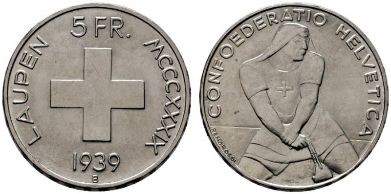  EUROPA UND ÜBERSEE   SCHWEIZ   Eidgenossenschaft   (D) 5 Franken 1939. Laupen H...