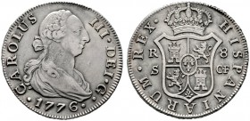  EUROPA UND ÜBERSEE   SPANIEN   (D)  Karl III. 1759-1788 8 Reales 1776 S-CF, Sevilla Cayon:12043 s.sch.
